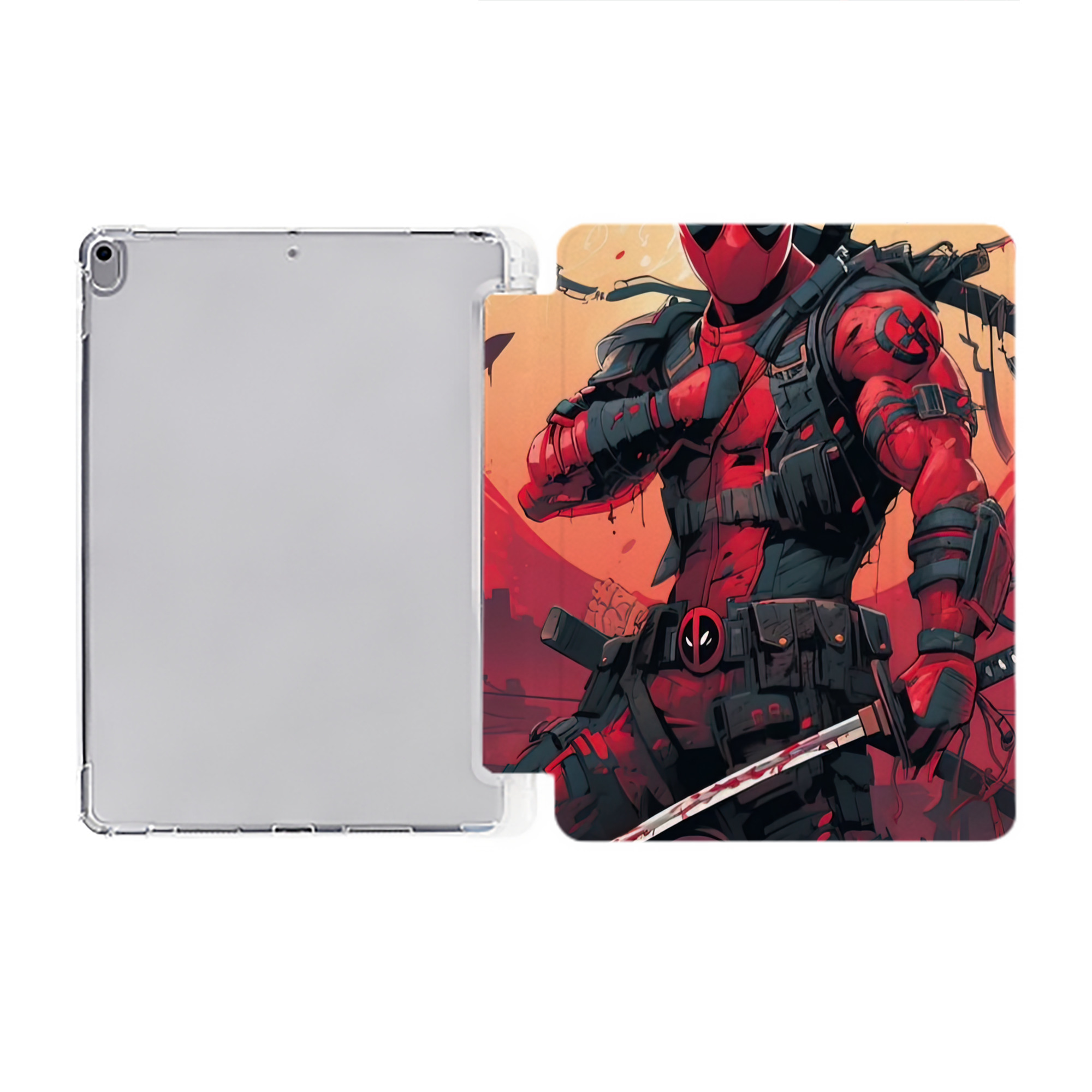 （画像用） Deadpool デッドプール IPad ケース ペン収納付き 三つ折りスタンド PUレザー×シリコン 対応機種9.5/10.5/10.9インチ